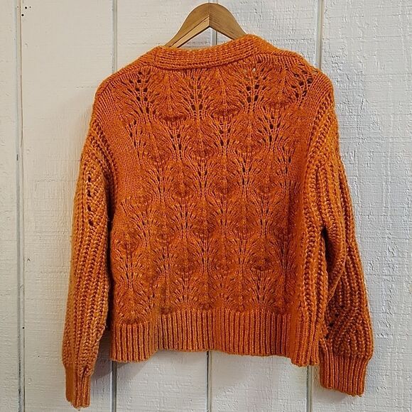 LEA & VIOLA Women's Orange Open Front Knit Cardigan Fall Crochet Sweater Medium - Picture 4 of 8